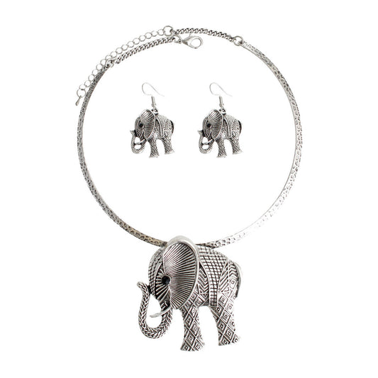 Burnished Silver Hammered Elephant Set