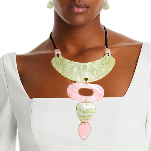 AKA Pink Green Drop Collar Necklace