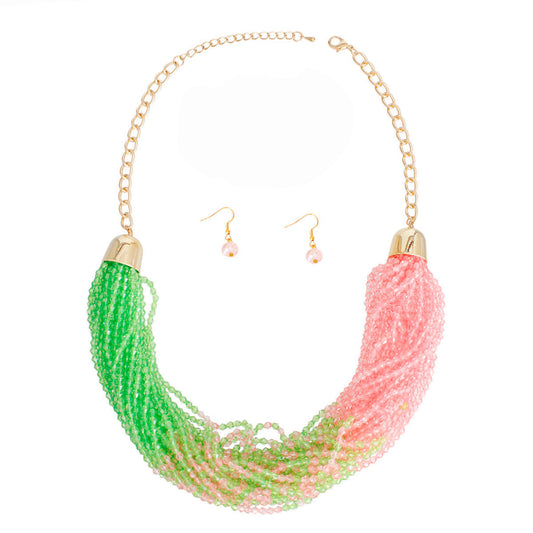 Necklace Pink and Green 34 Strand Set for Women