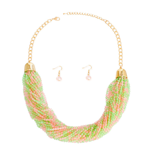 Necklace Pink Green Mixed 34 Strand Set for Women