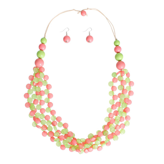 AKA Long Pink Green Marbled Necklace