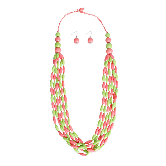 AKA Long Pink Green Toggle Necklace