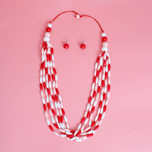 Long Red White Toggle DST Necklace|32 inches