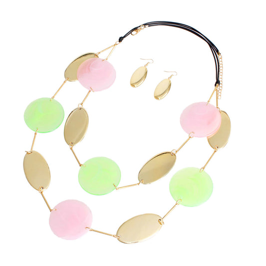 AKA Pink Green Gold Disc Necklace