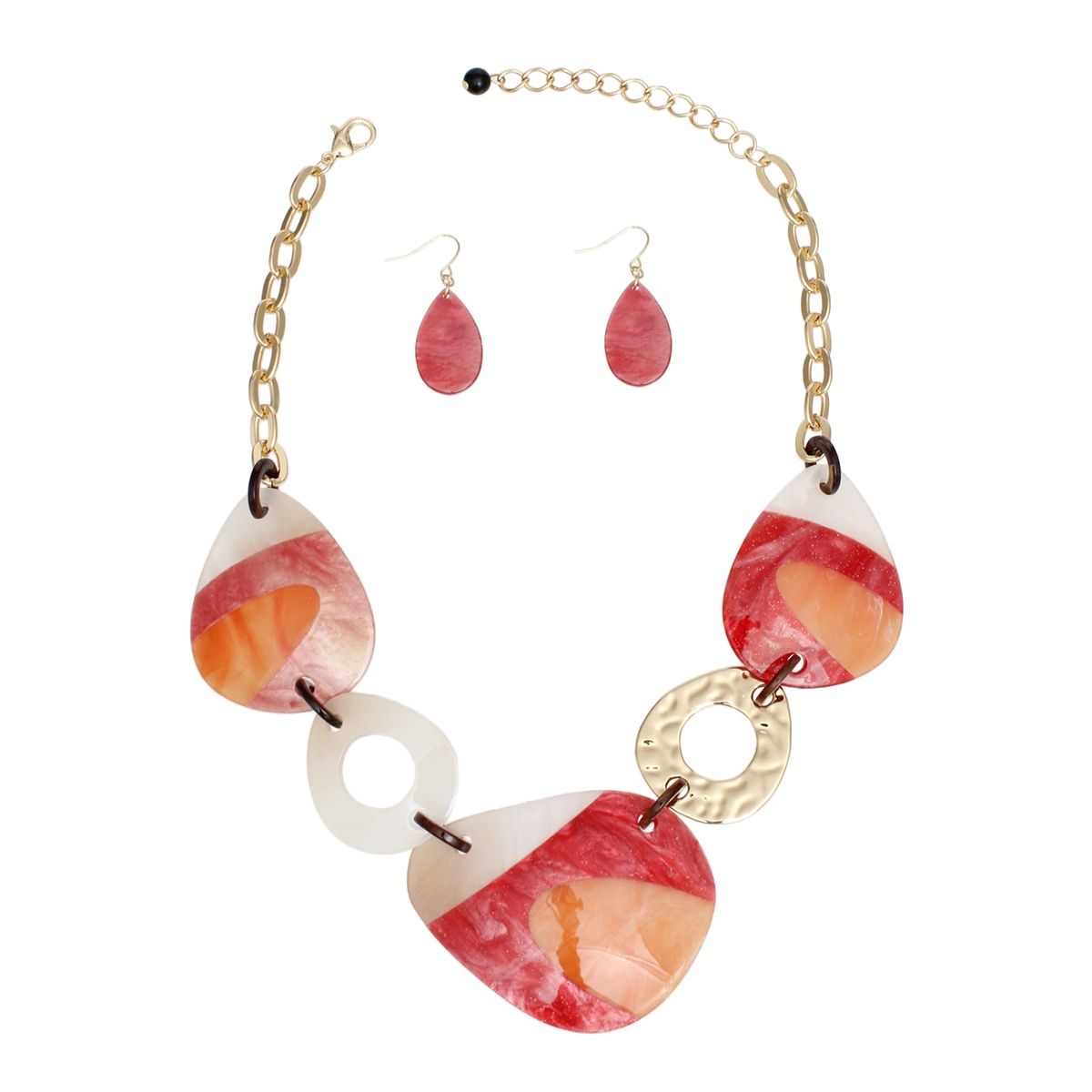 Necklace Red White Marbled Acrylic Link Collar Set