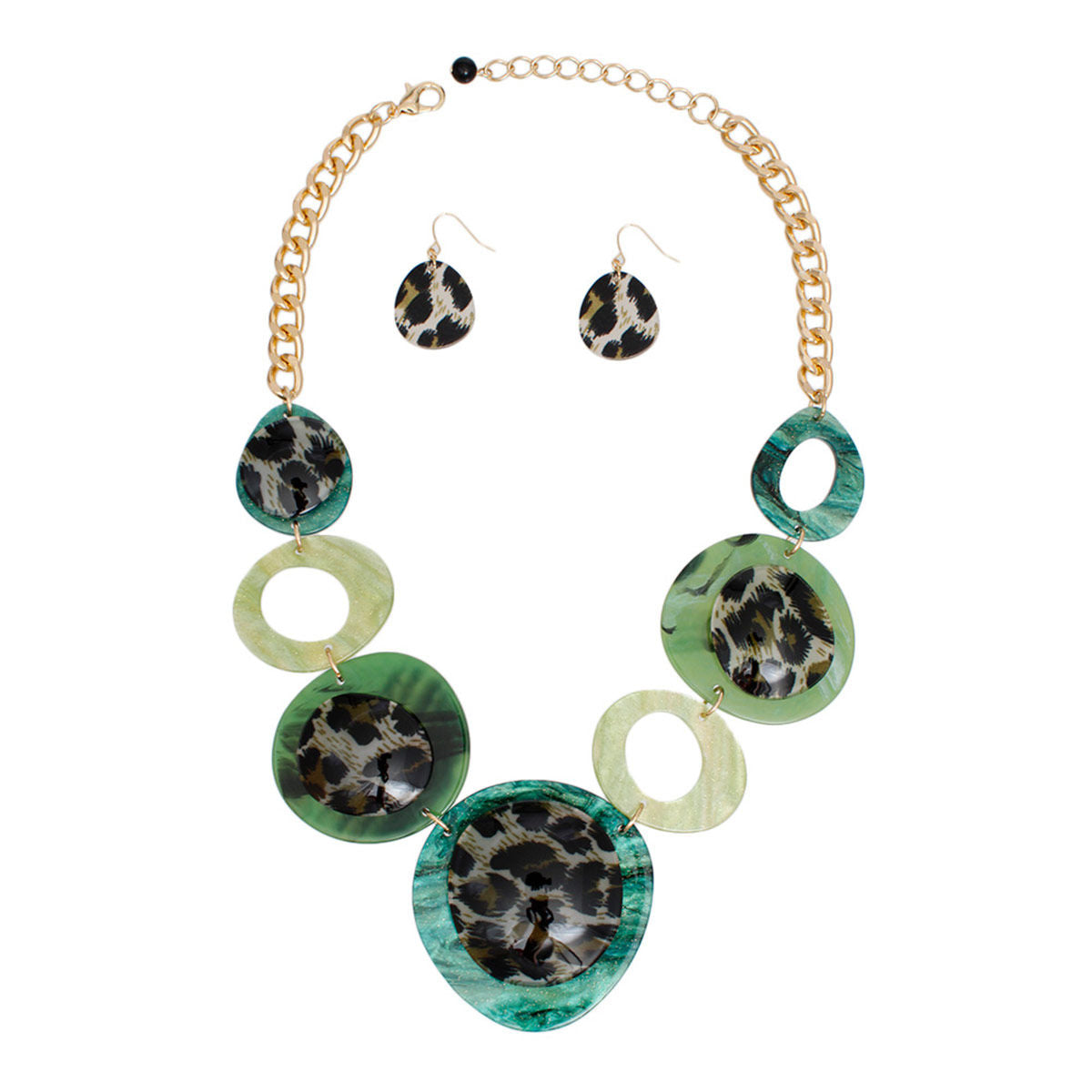 Necklace Marbled Green Leopard Links for Women