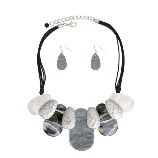 Bib Gray Shades Teardrop Black Cord Necklace
