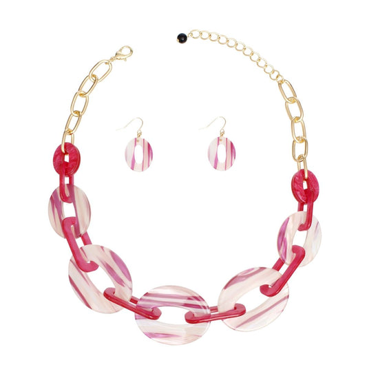 Chain Fuchsia White Marbled Stripe Link Collar Set