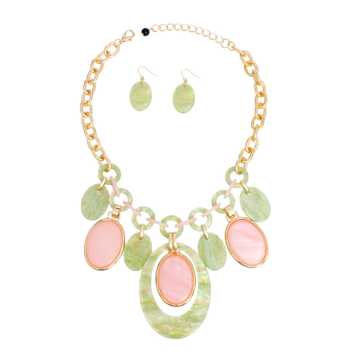 AKA Necklace Pink Green Oval Swirl Set for Women