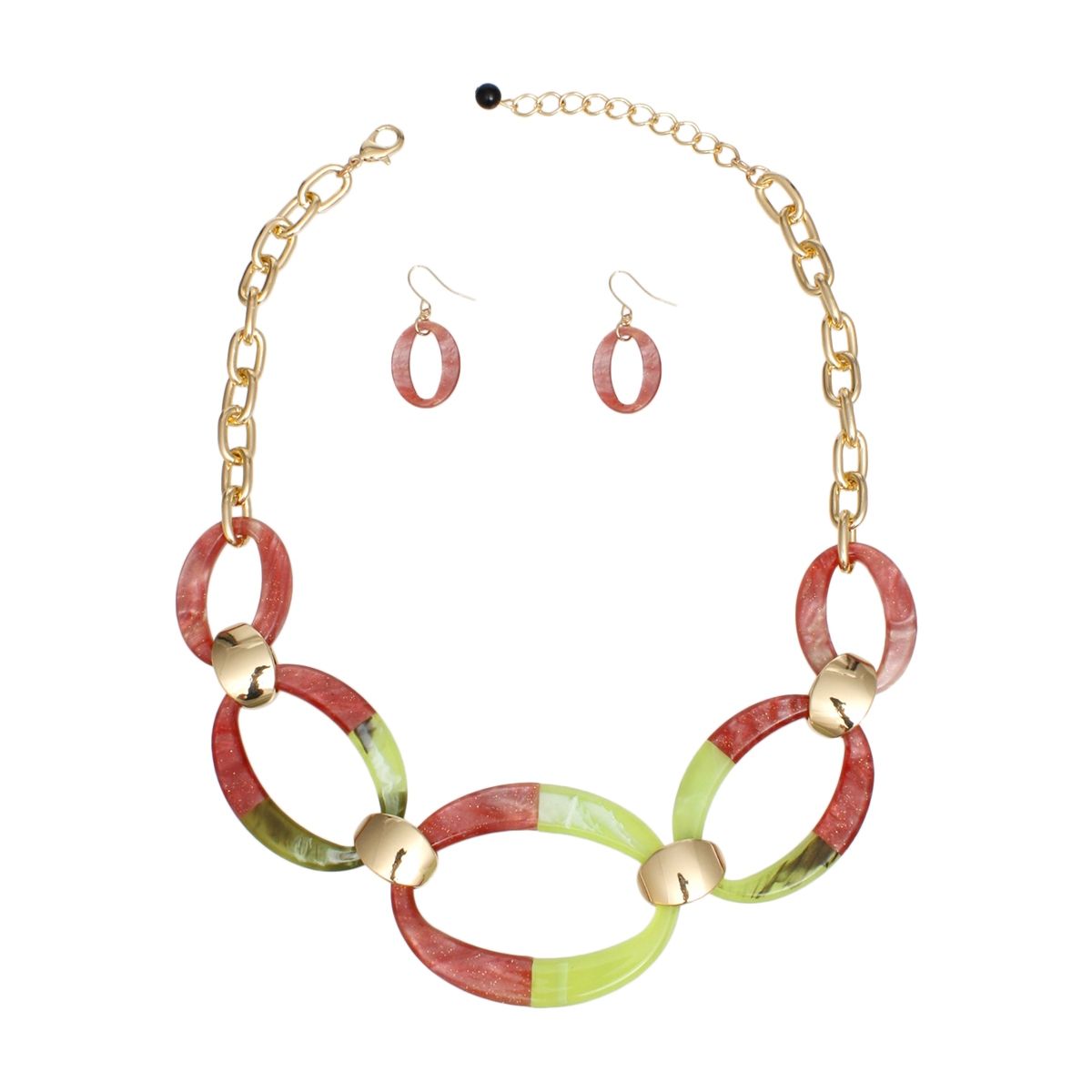 Link Necklaces Marbled Pink and Green Set Women