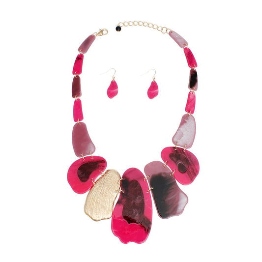Bib Marbled Fuchsia Link Necklace for Women