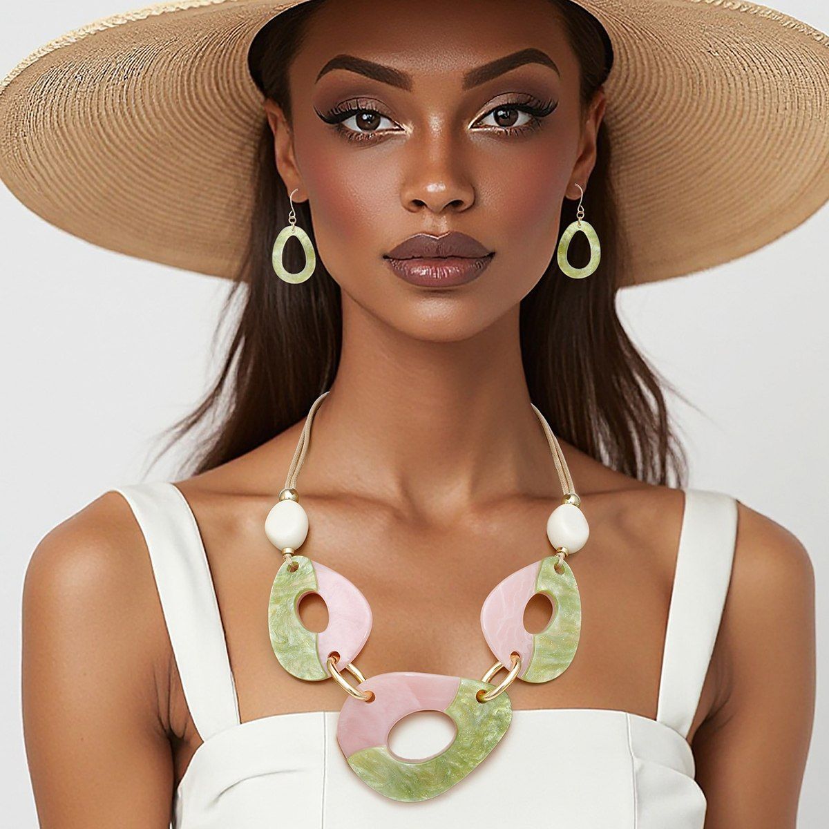 AKA Soror Collar Organic Pink Green Cord Necklace