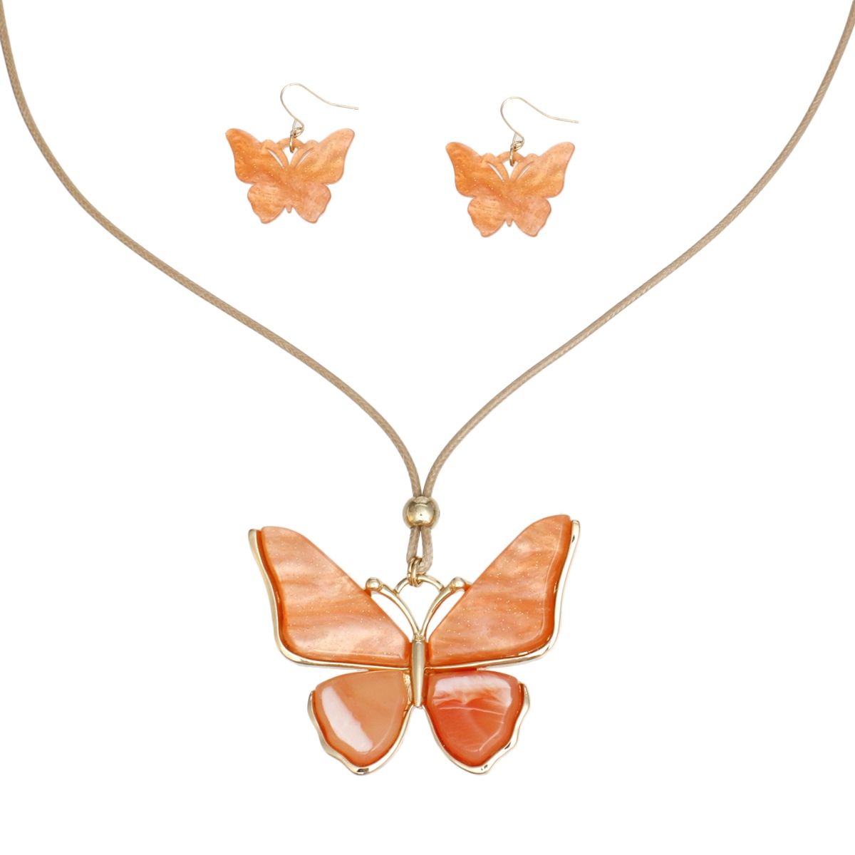 Pendant Orange Butterfly Adjustable Cord Necklace