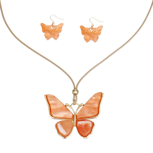 Pendant Orange Butterfly Adjustable Cord Necklace