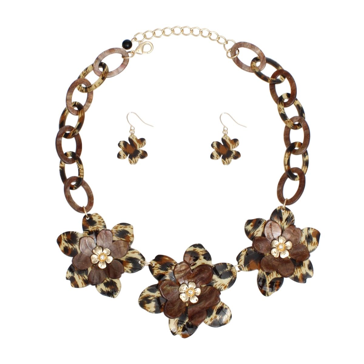 Collar Marbled Leopard Links 3D Flower Necklace