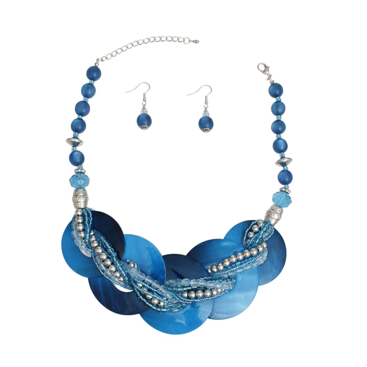 Collar Blue Shell Disc Beaded Necklace for Women