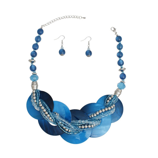 Collar Blue Shell Disc Beaded Necklace for Women