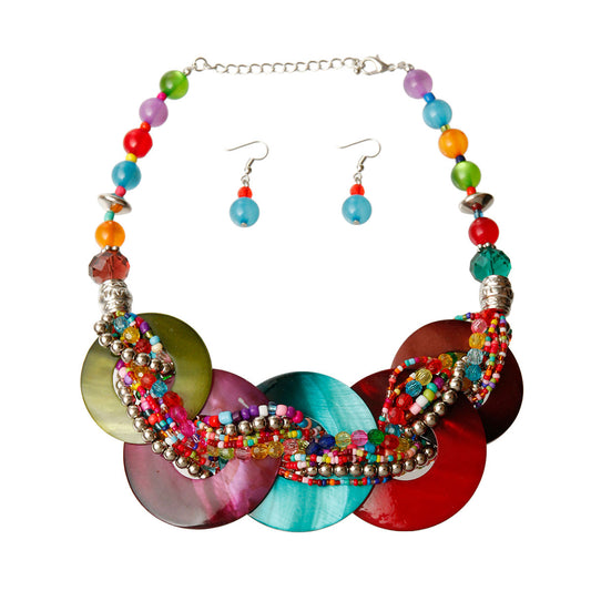 Collar Multicolor Shell Disc Beaded Necklace Women