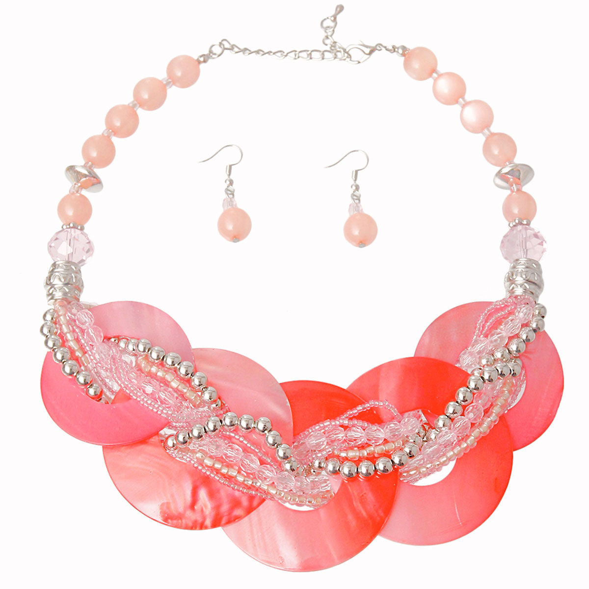 Pink Beaded Disc Necklace Set