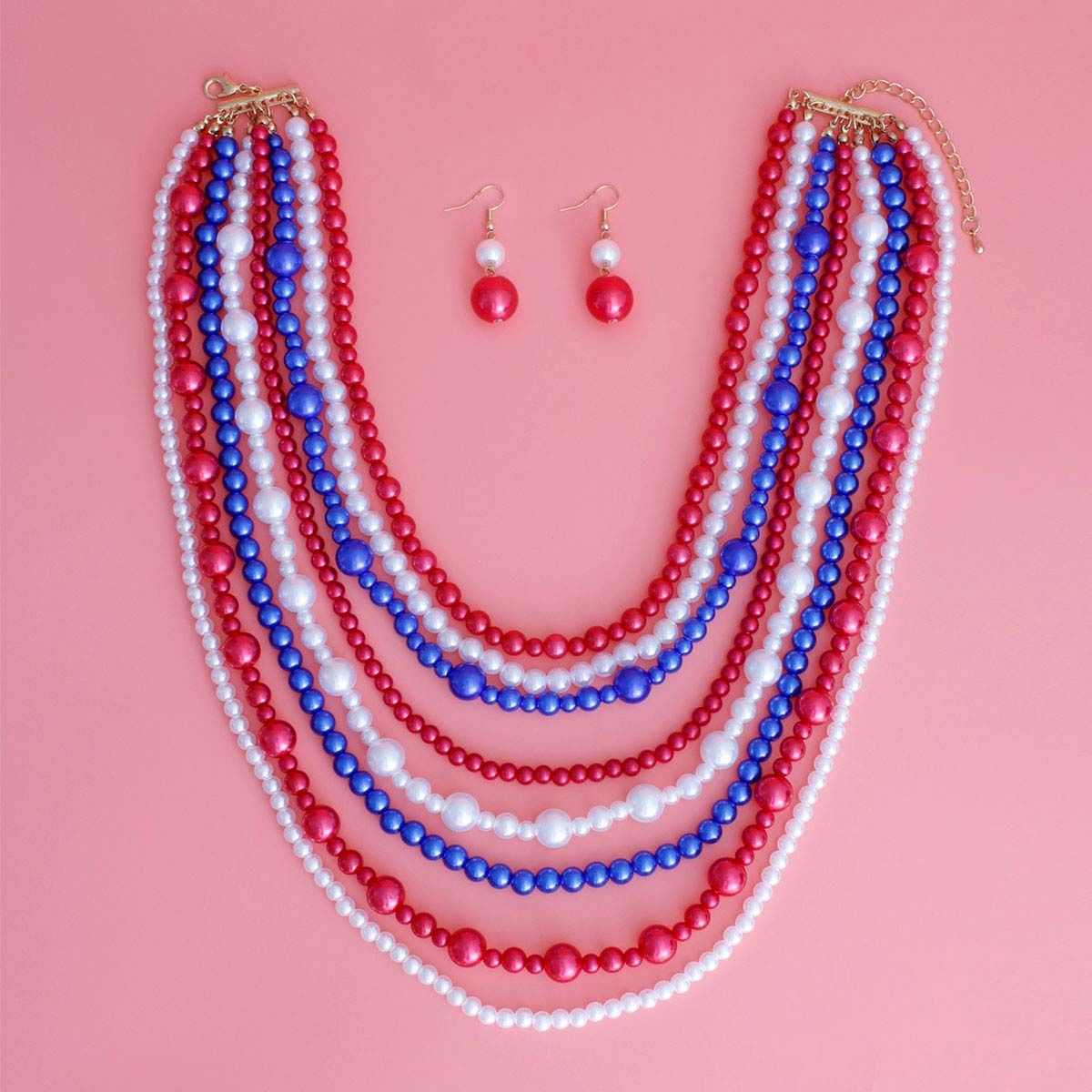 Red White Blue Pearl 8 Strand Set