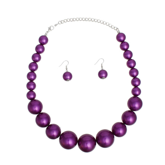 Pearl Purple Graduated Single Strand Necklace Set
