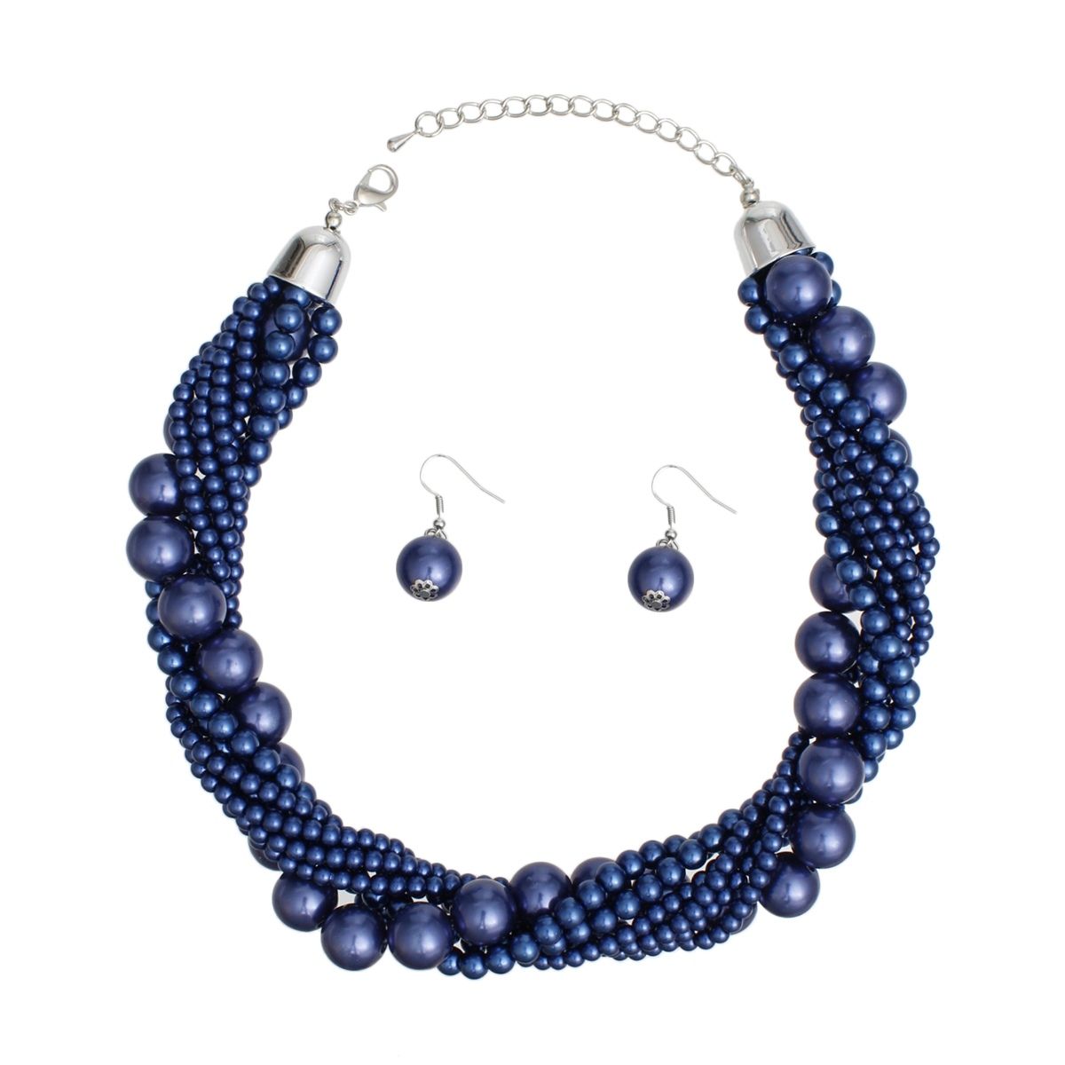 Choker Twisted Royal Blue Pearl 7 Strand Necklace