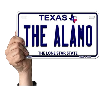 Alamo Texas License Plate Held Up