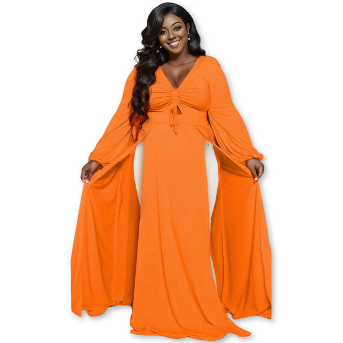 3XL Bright Orange Sexy Slit Dress