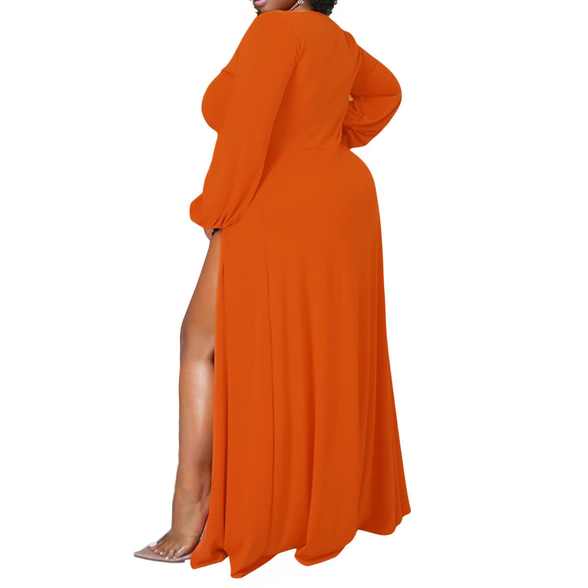 4XL Bright Orange Sexy Slit Dress