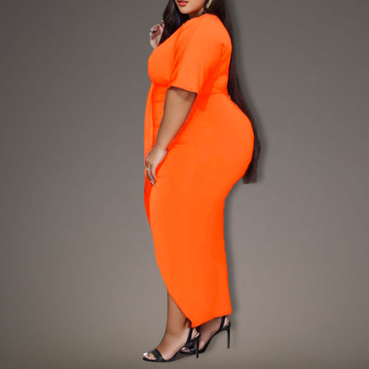 3XL Bright Orange Hip Pleat Dress
