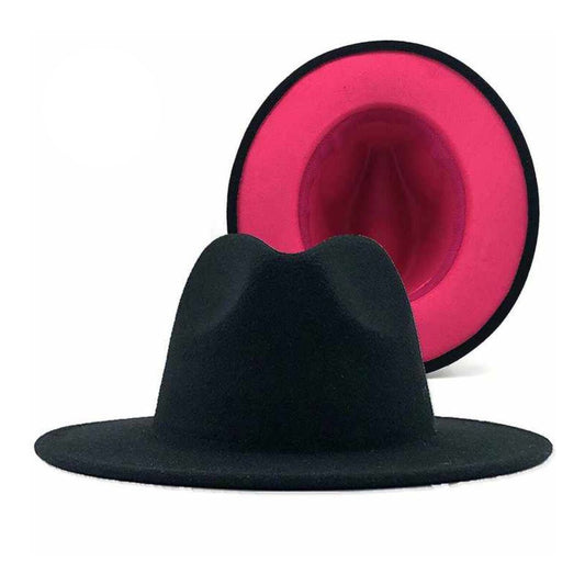 Fedora Black Pink Two Tone Wide Brim Hat for Women