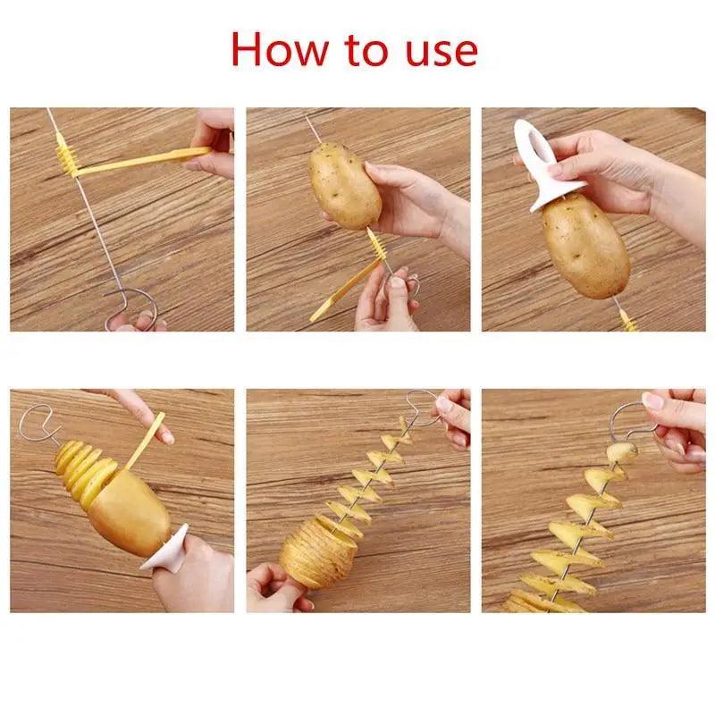 Amazing 2PC Potato Spiral Cutter Cucumber Slicer Kitchen Accessories Vegetable Spiralizer Spiral Potato Cutter Slicer Kitchen Gadgets