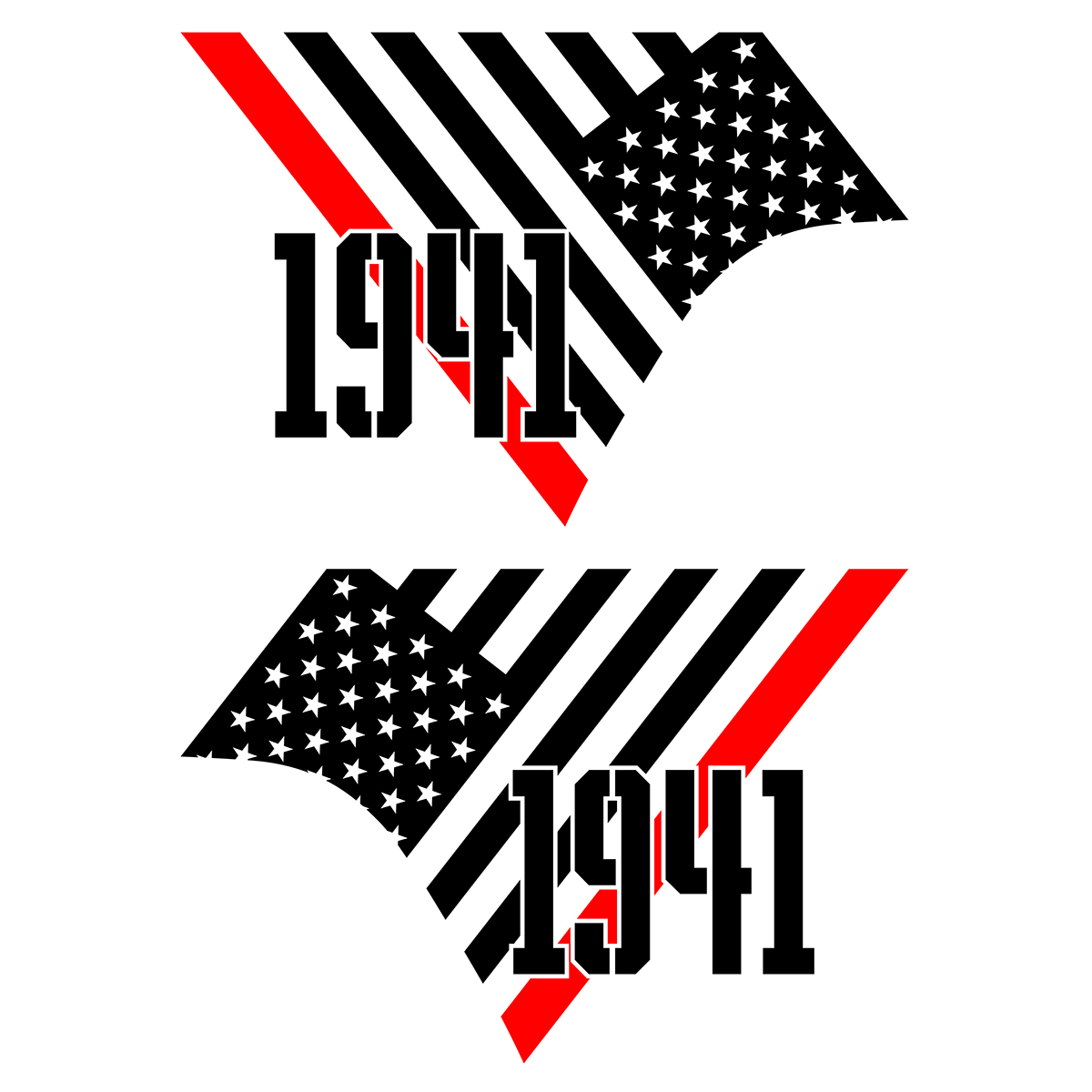 Two instances of '1941' with American flag design on a white background