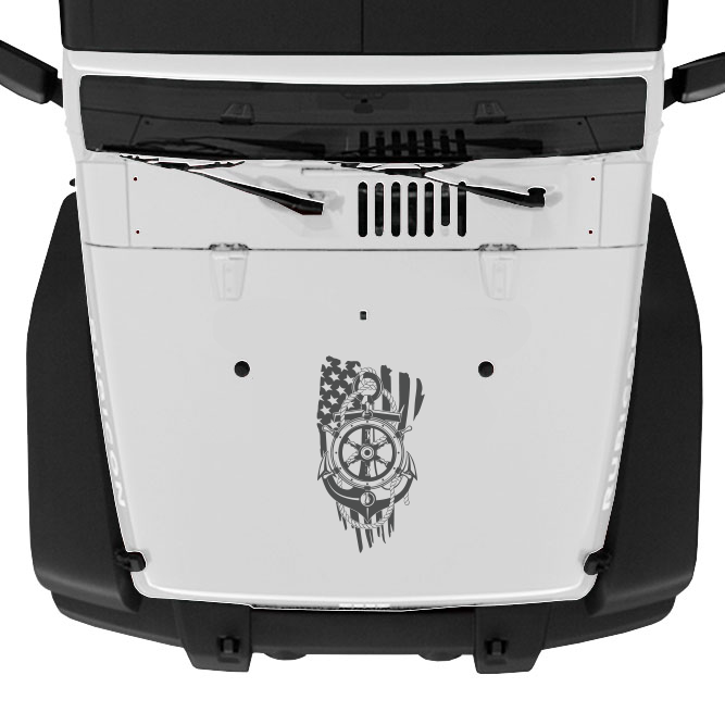 Jeep Hood with a maritime logo and US Flag on a white background