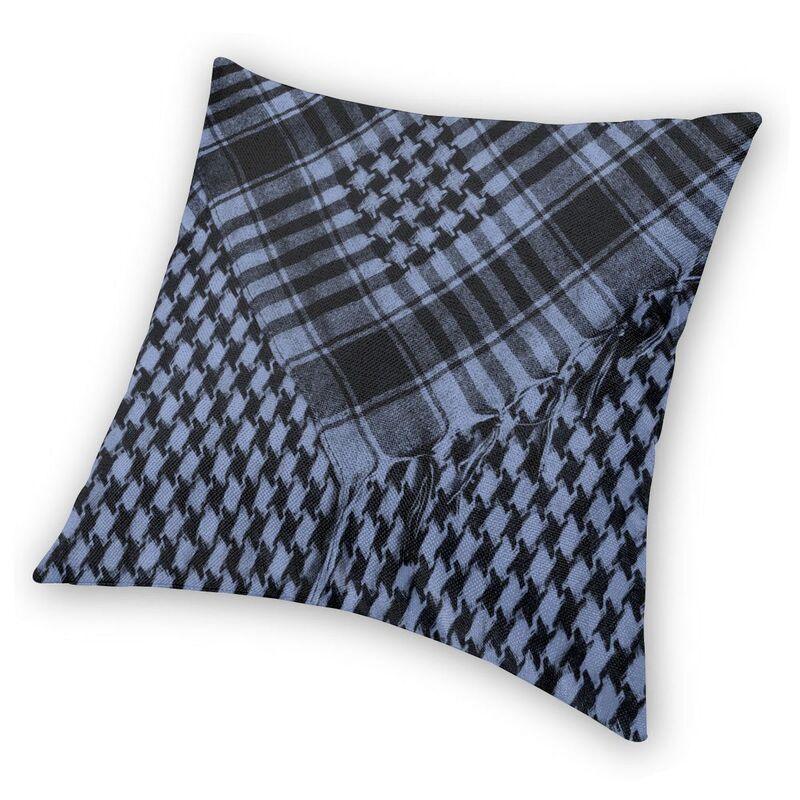 Blue and black plaid scarf on a white background