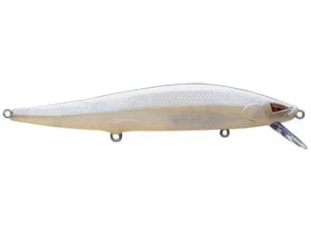 Fishing lure with a white and beige pattern on a white background