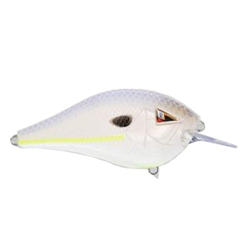 Fishing lure with a white body and red eye on a white background