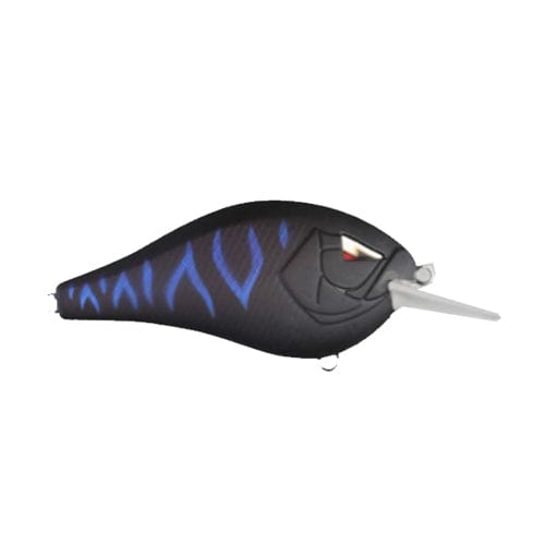 Black and blue fishing lure on a white background