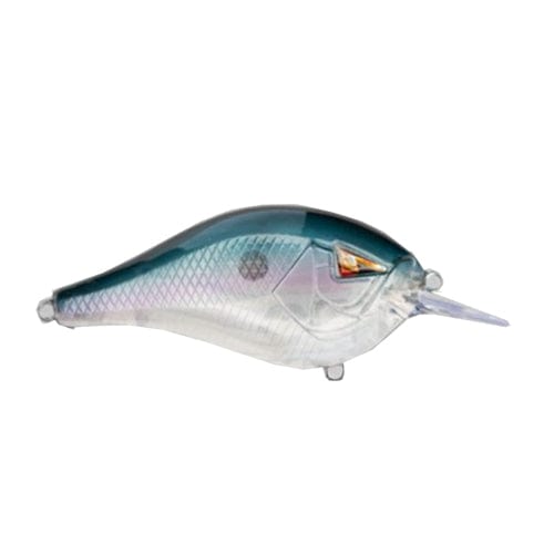 Fishing lure with a metallic finish on a white background