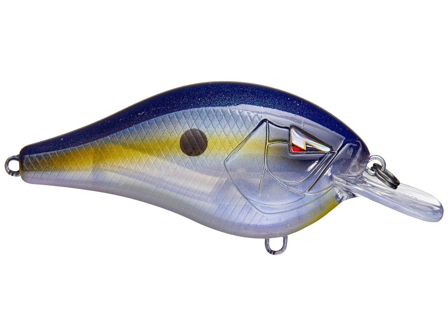 Fishing lure with blue and yellow gradient on a white background