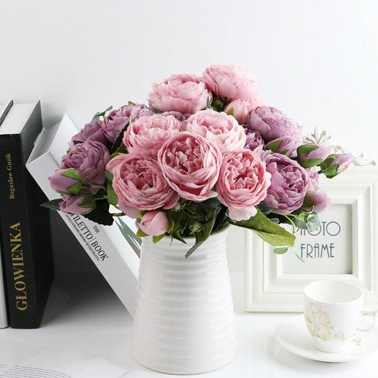 Artificial Roses Flowers Bundle Of Beautiful Silk Peony Bouquet For Home Wedding Party Scrapbook Decoration Accessories         Artificial Rose Flowers Bouquet Silk Flowers Rose for Home Bridal Wedding Party Festival Decor