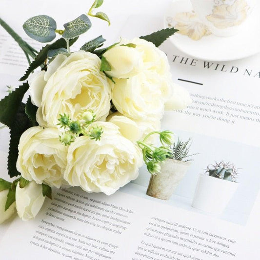Artificial Roses Flowers Bundle Of Beautiful Silk Peony Bouquet For Home Wedding Party Scrapbook Decoration Accessories         Artificial Rose Flowers Bouquet Silk Flowers Rose for Home Bridal Wedding Party Festival Decor