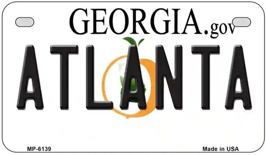 Georgia license plate with 'Atlanta' text and a logo on a white background