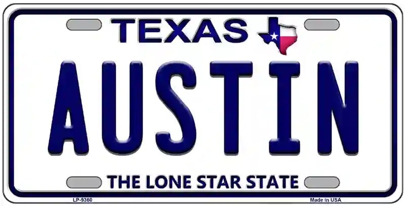 Austin Texas Novelty License Plate. Texas license plate with 'AUSTIN' and state motto