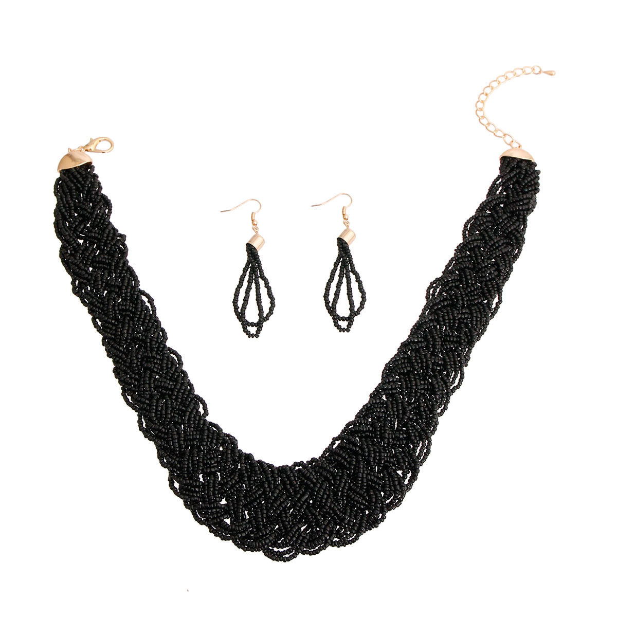 Black Seed Bead Braided Collar Set