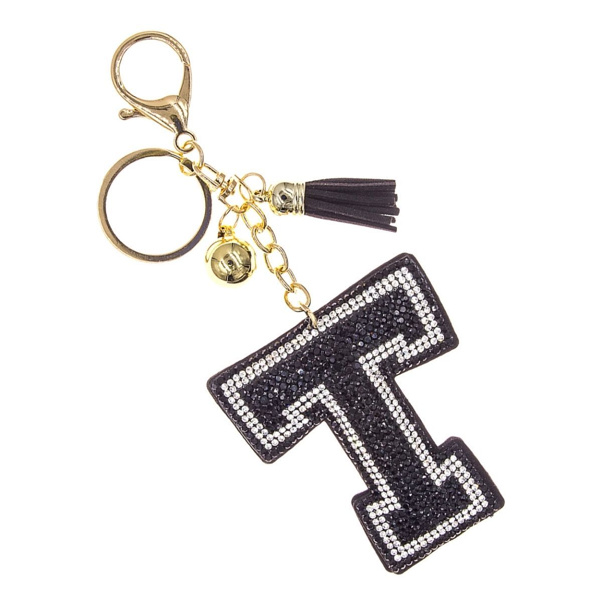 T Initial Black Keychain