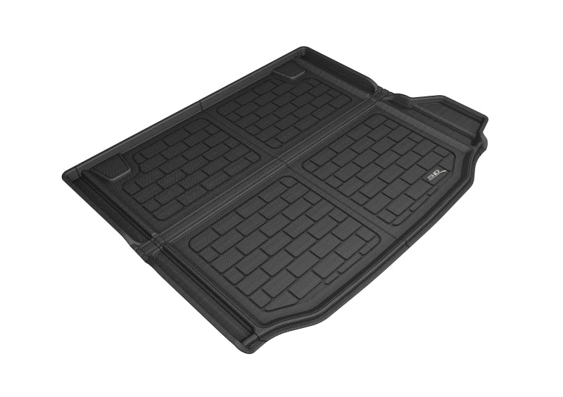 Black car floor mat for BMW with grid pattern on a white background