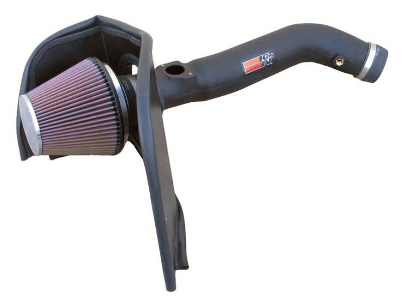Car air intake system with a purple filter on a white background