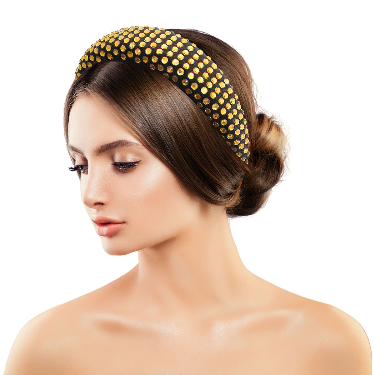 Gold Rhinestone Black Puffy Headband