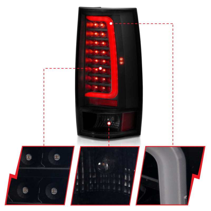 Chevy Tahoe tail light assembly with red and black design on a white background